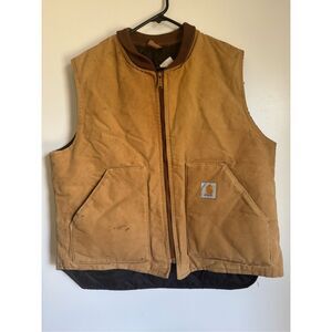 Vintage Carharrt Mens Brown Quilt Lined Full Zip Duck Chore‎ Vest sz L